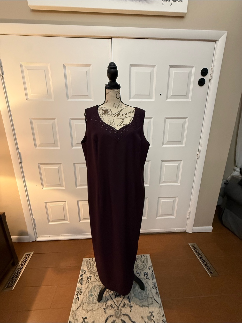 Source Unknown Deep Plum Sleeveless Maxi Dress with Beaded V-Neck - Picture 2 of 12